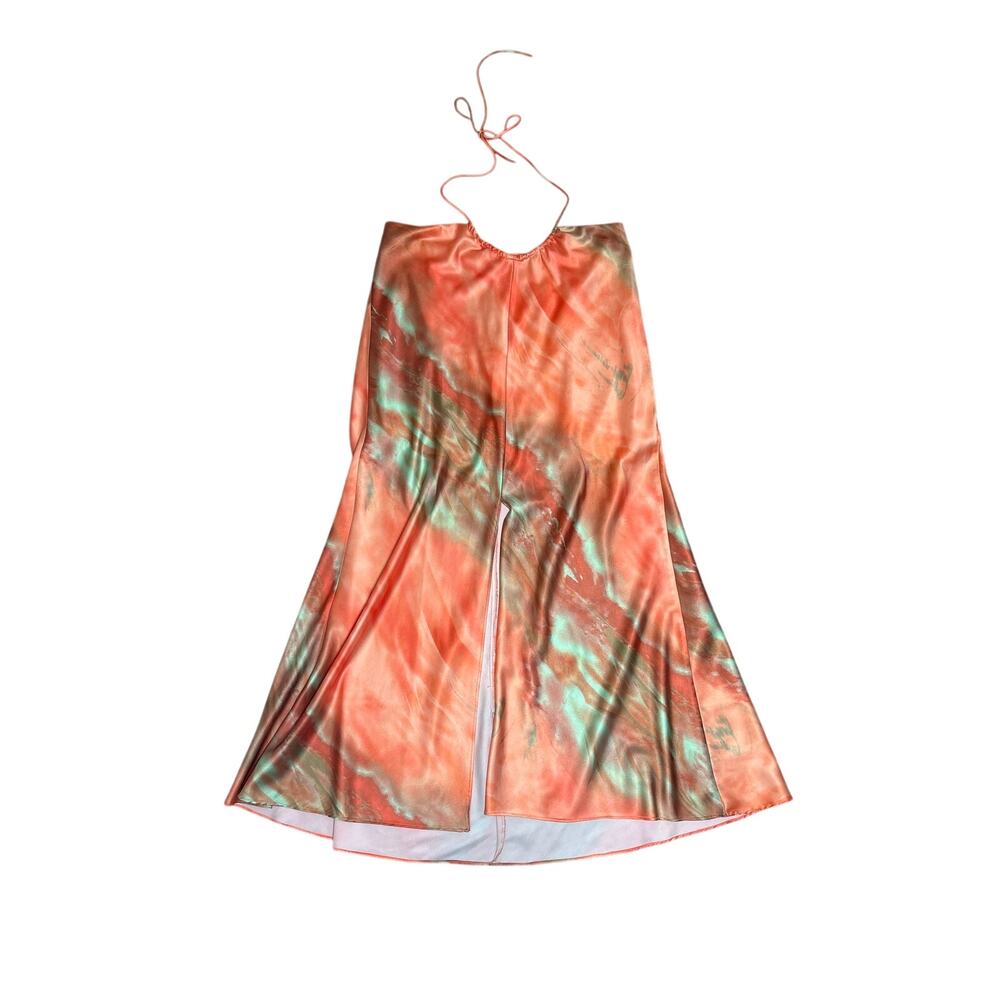 Sweet Pot The Label Coral Tie Dye Satin Halter Maxi Dress NEW NWT